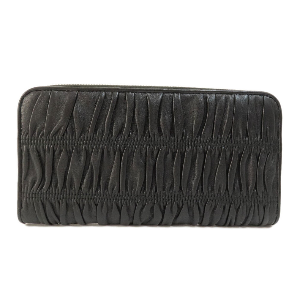 Prada Zip Wallet Leather Long Round Black